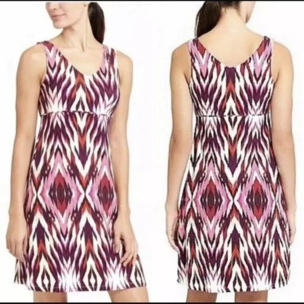 Athleta Santorini V-neck Tank Dress in Red White Ikat Print Size S